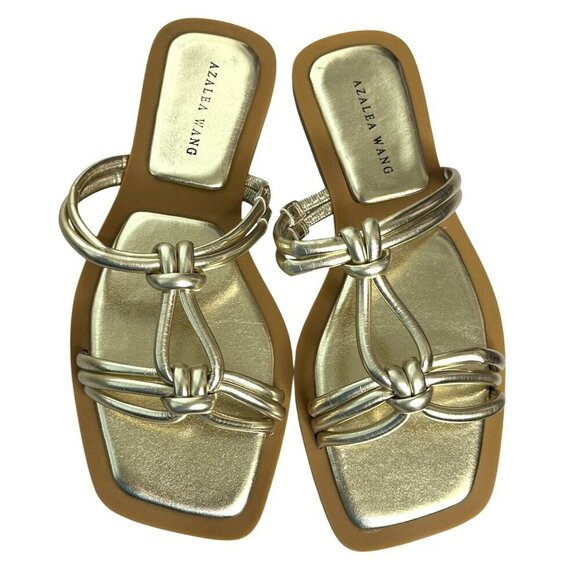 🆕  Azalea Wang Stetson Gold Knot Strappy Flat Sandals Size 6 - Picture 1 of 9